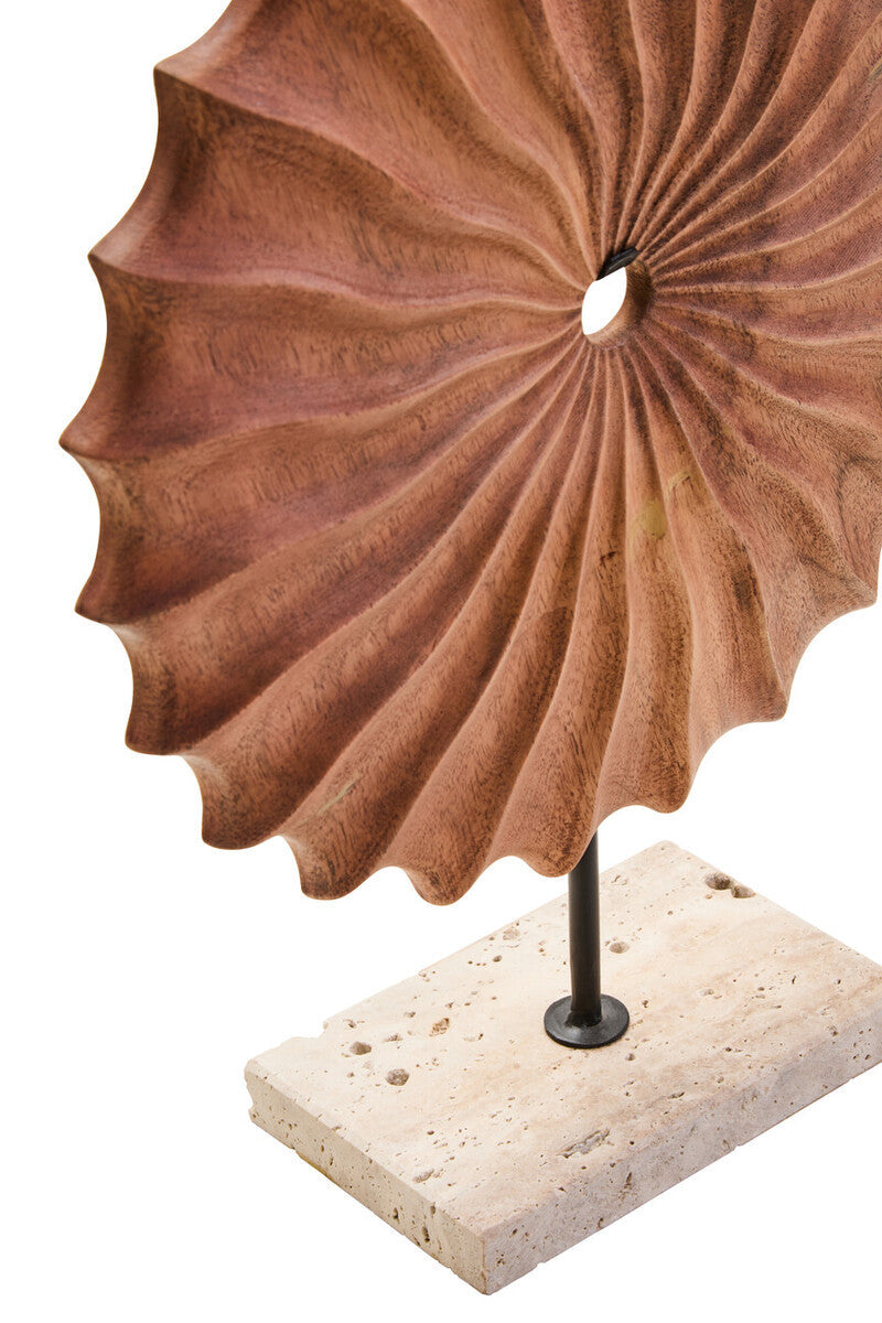 Natural Wood Round Sculpture with Travertine Base