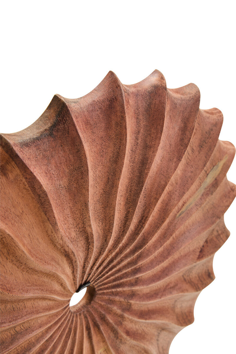 Natural Wood Round Sculpture with Travertine Base
