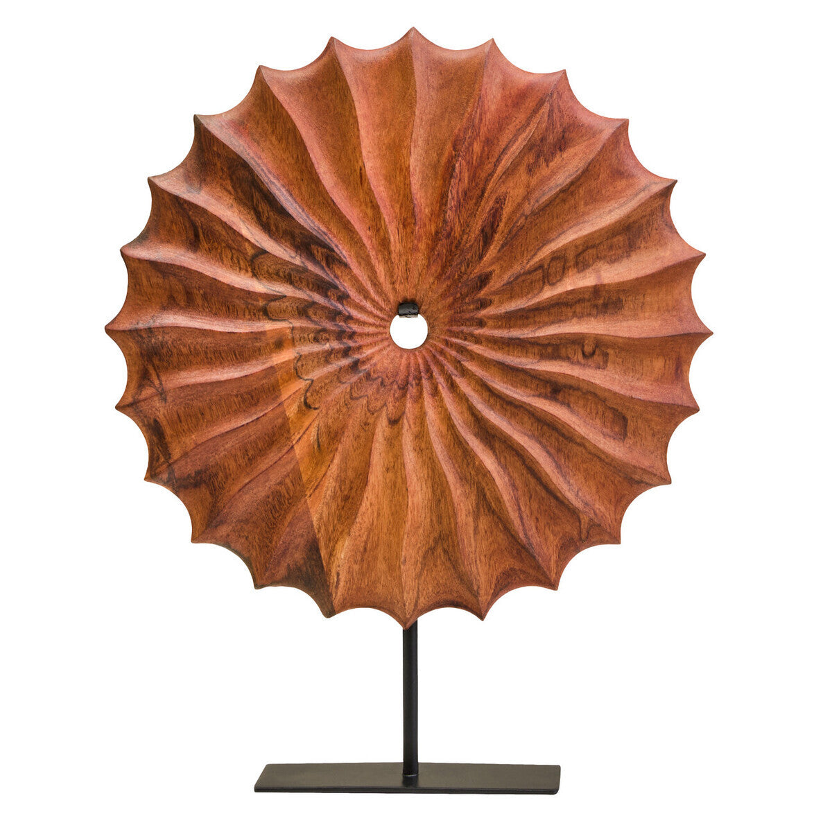 Brown Wood Round Sculpture with Black Base