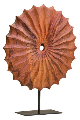 Brown Wood Round Sculpture with Black Base