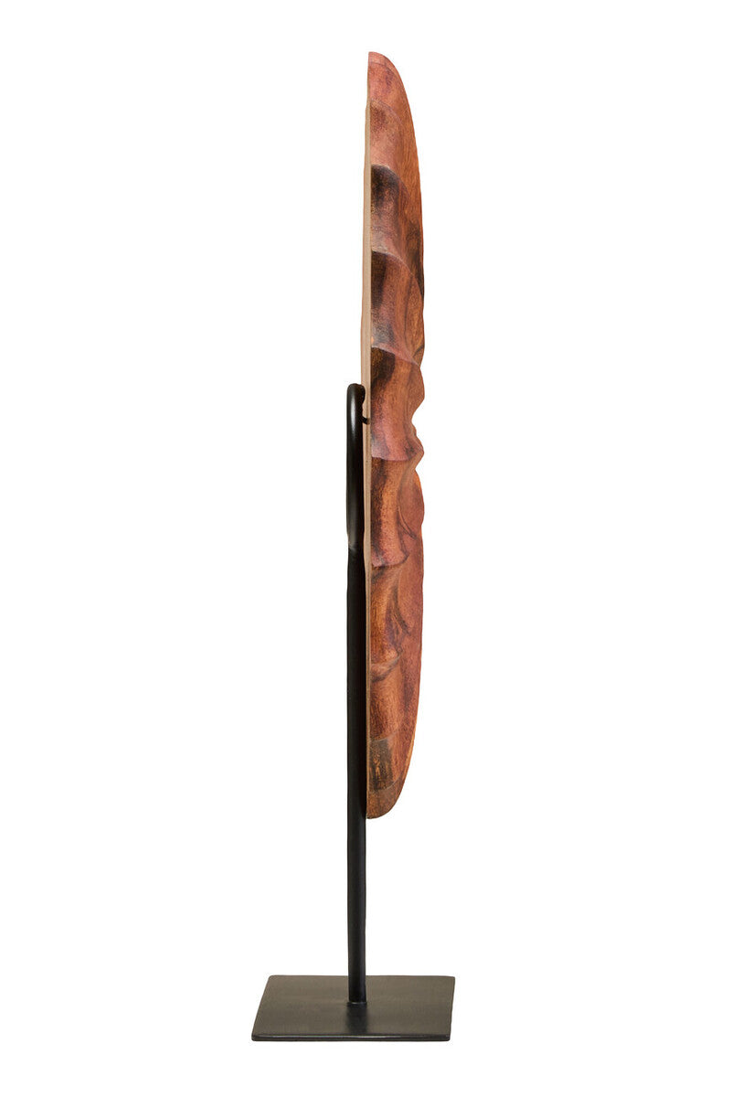 Brown Wood Round Sculpture with Black Base