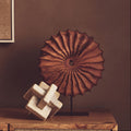 Brown Wood Round Sculpture with Black Base