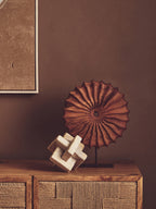 Brown Wood Round Sculpture with Black Base