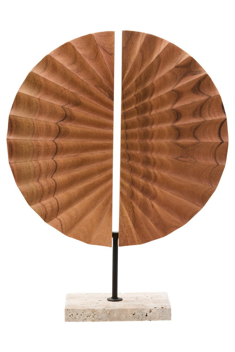 Natural Wood Sculpture with Travertine Base