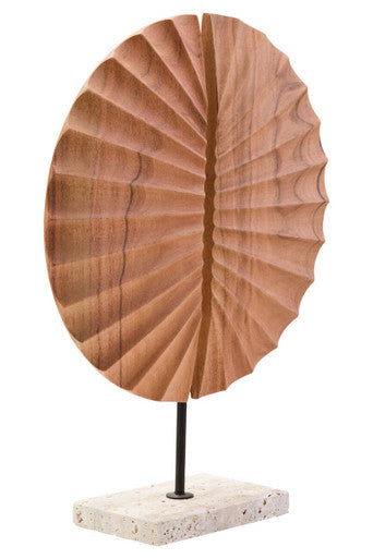 Natural Wood Sculpture with Travertine Base