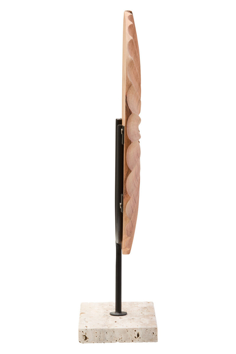 Natural Wood Sculpture with Travertine Base