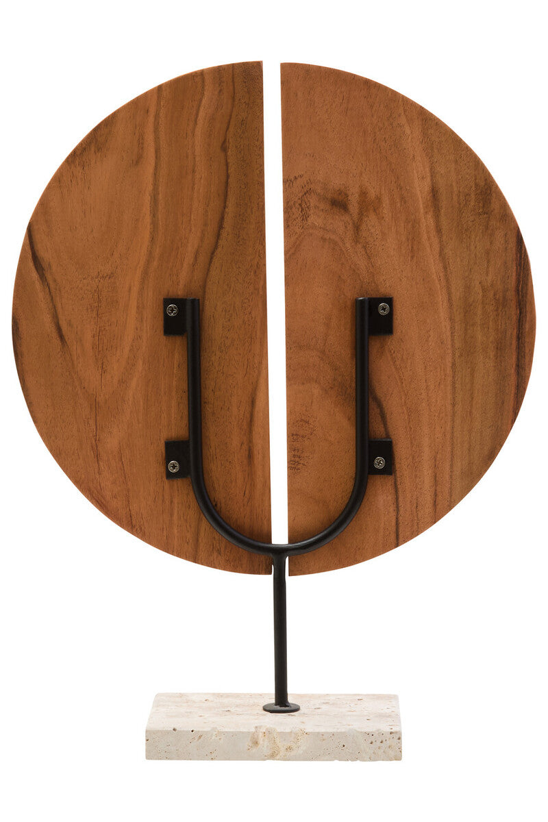 Natural Wood Sculpture with Travertine Base