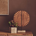 Natural Wood Sculpture with Travertine Base