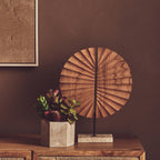 Natural Wood Sculpture with Travertine Base