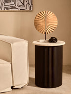 Natural Wood Sculpture with Travertine Base