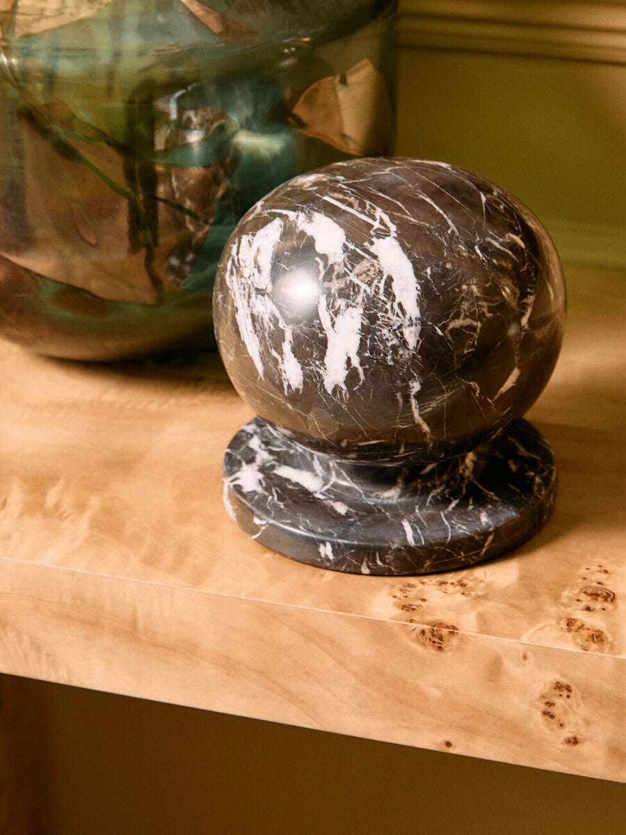 Black and White Veined Marble Ball Sculpture | Zoro