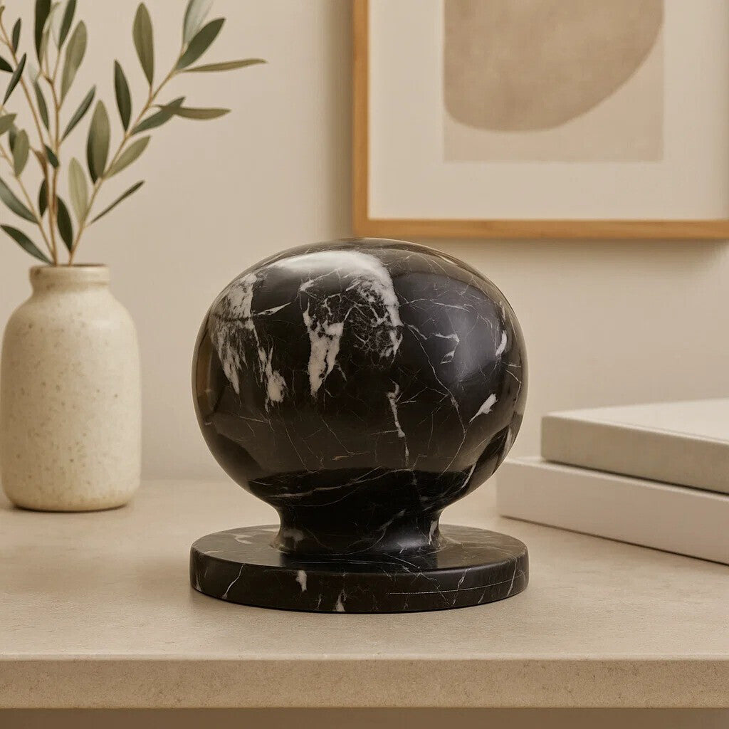 Black and White Veined Marble Ball Sculpture | Zoro