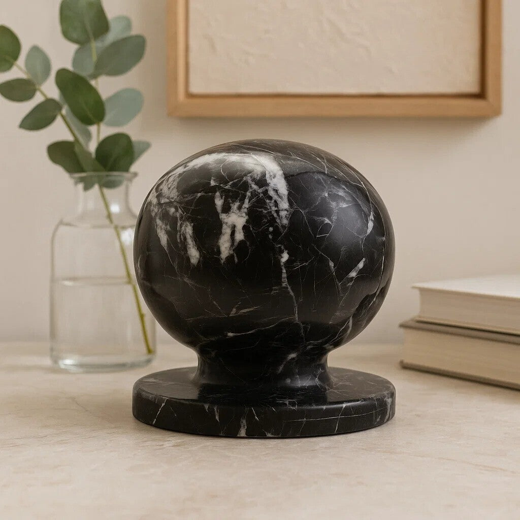 Black and White Veined Marble Ball Sculpture | Zoro