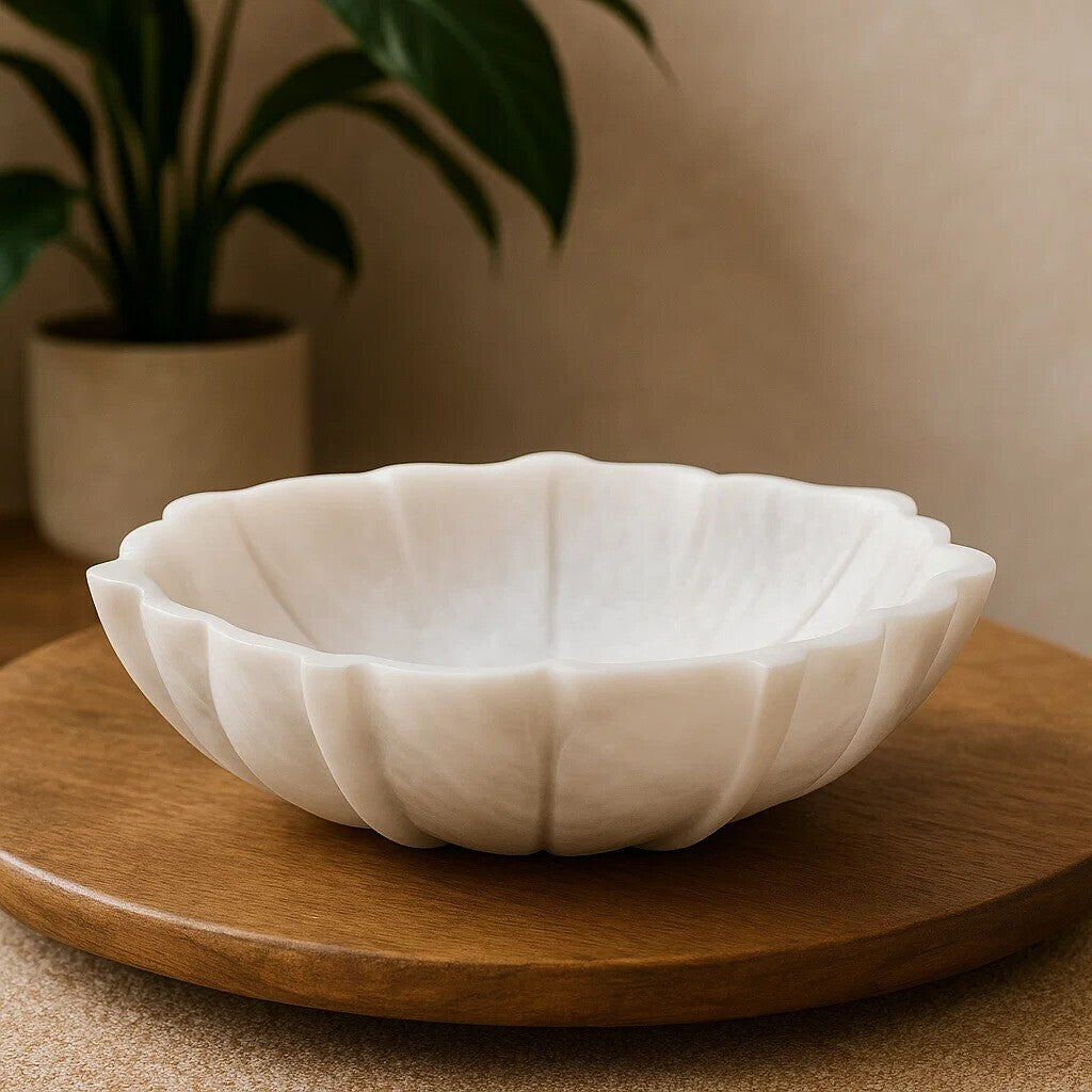 Small White Marble Lotus Bowl