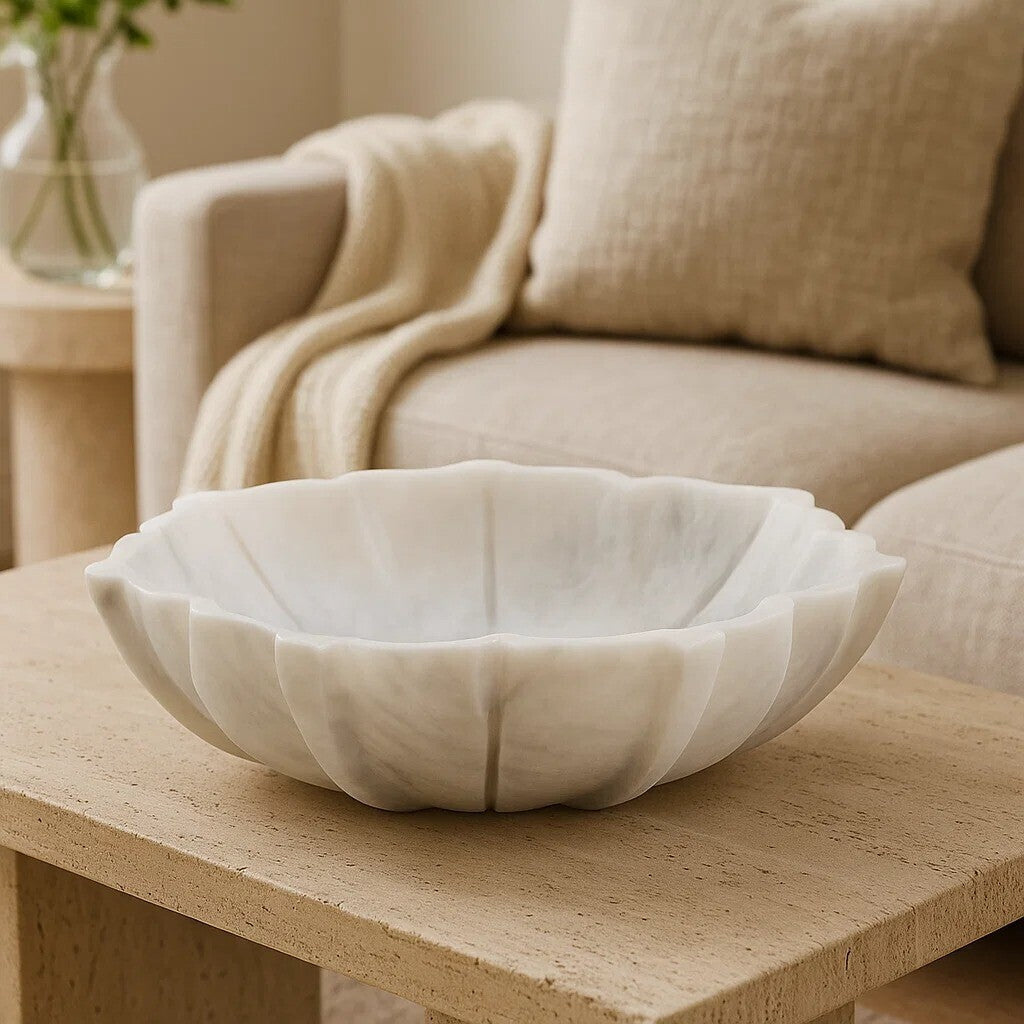 Small White Marble Lotus Bowl