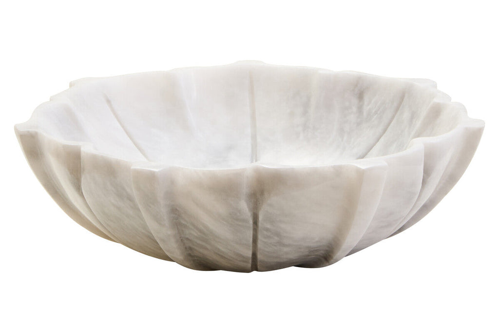 Medium White Marble Lotus Bowl