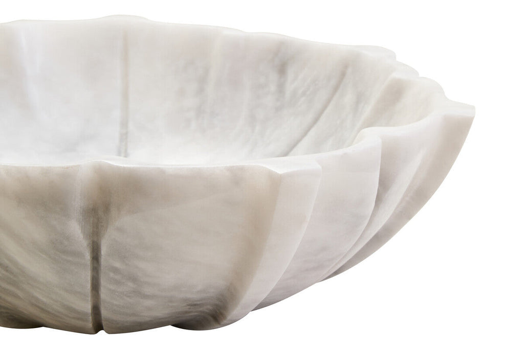 Medium White Marble Lotus Bowl