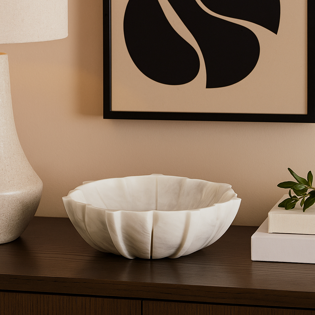 Medium White Marble Lotus Bowl