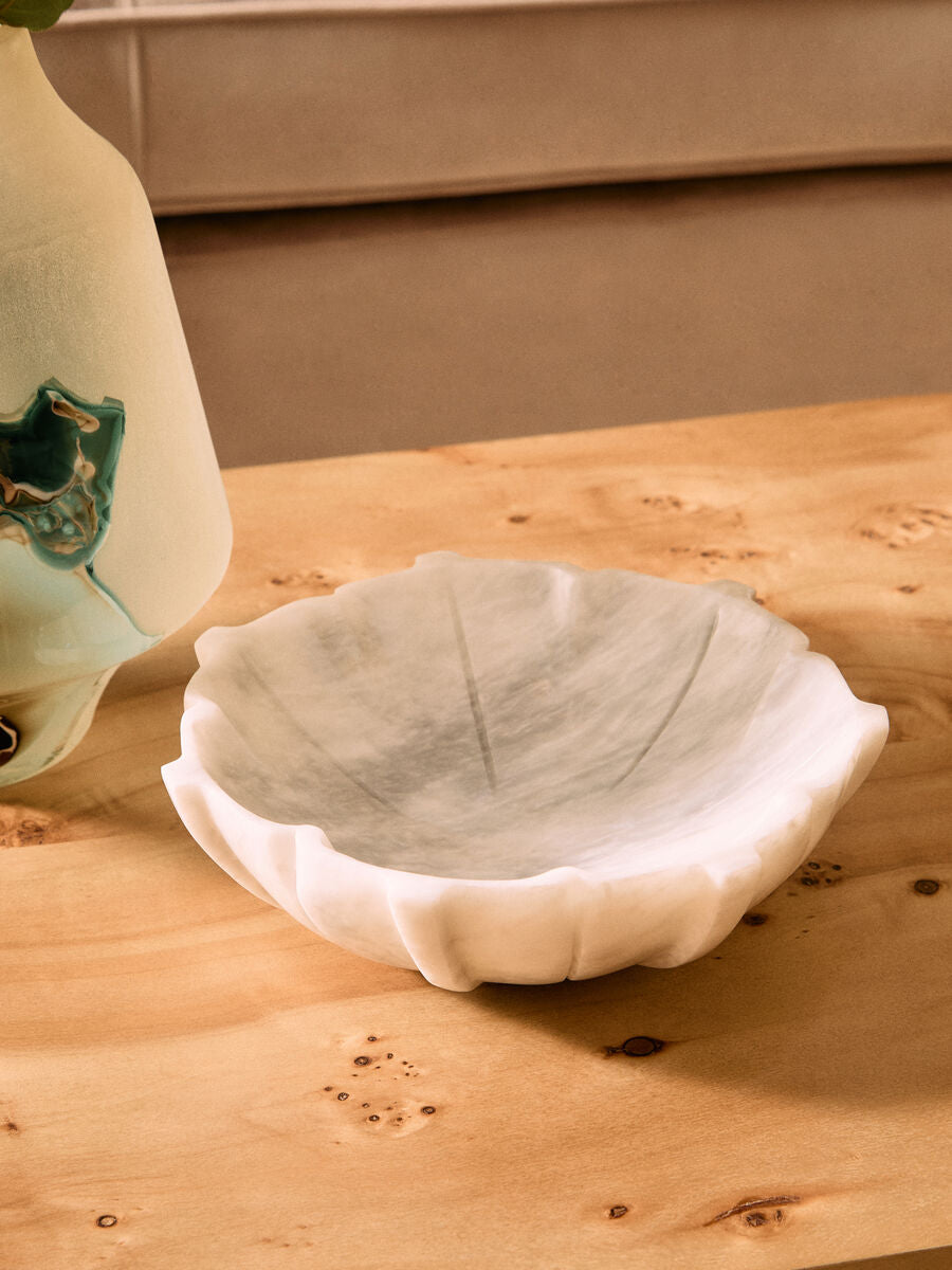 Large White Marble Lotus Bowl