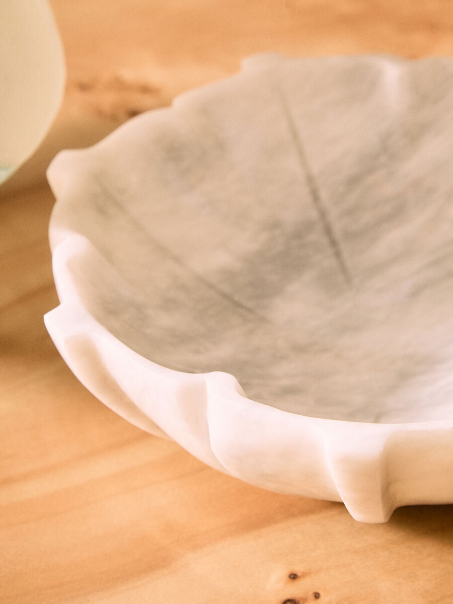 Large White Marble Lotus Bowl