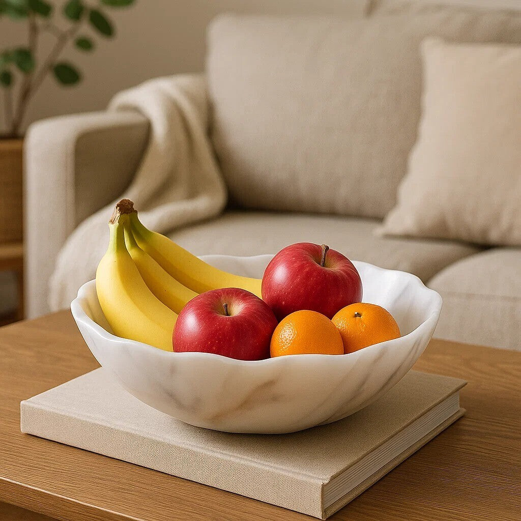 Small White Marble Scalloped Bowl