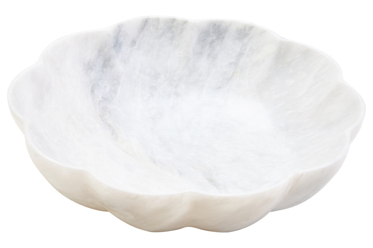 Large White Marble Scalloped Bowl