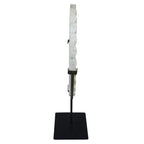 Travertine Ridged Disc Sculpture with Black Metal Base