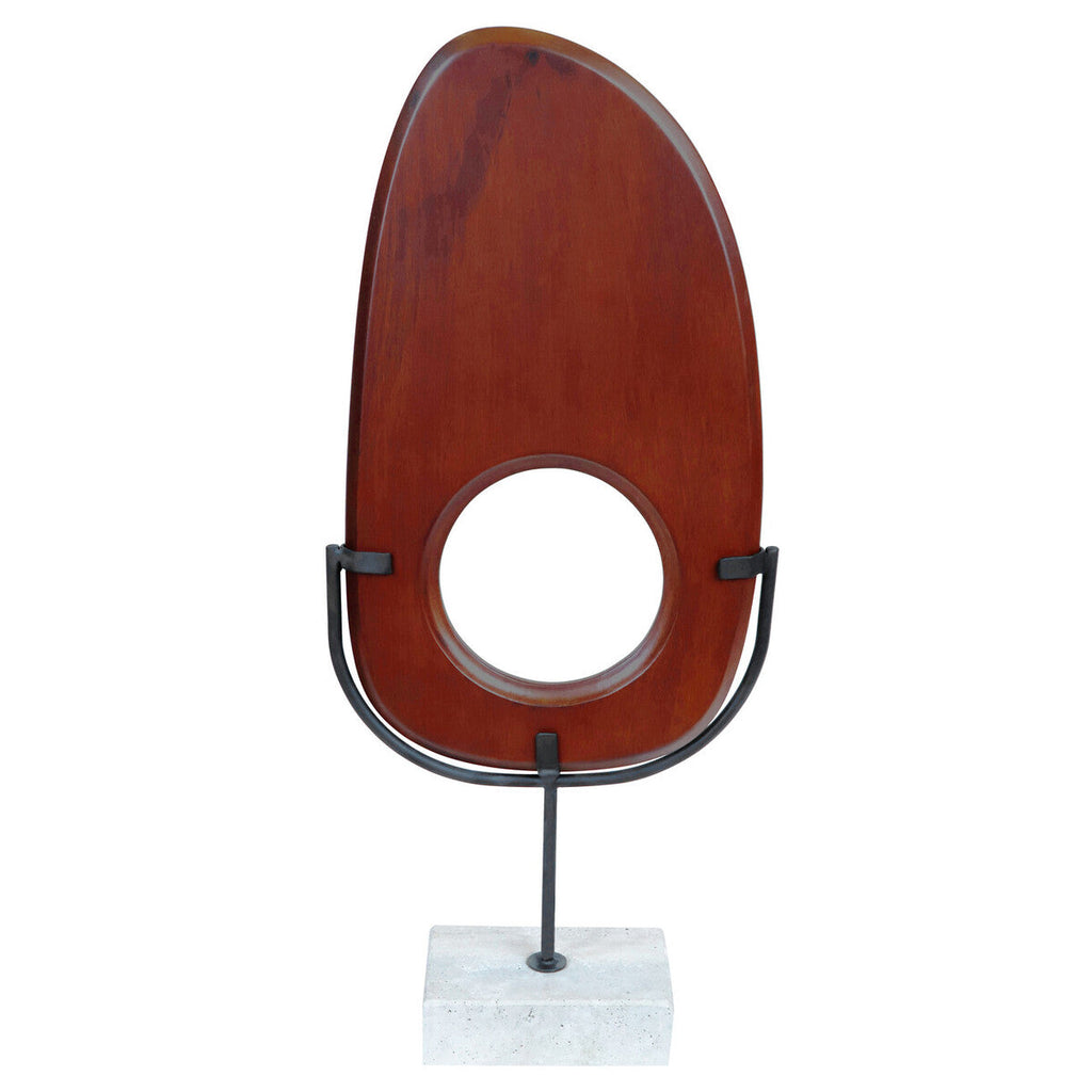Natural Wood Vertical Sculpture with Travertine Base