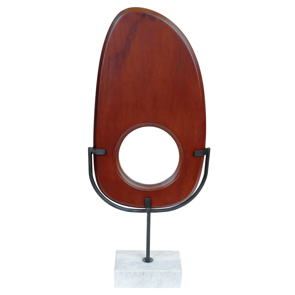 Natural Wood Vertical Sculpture with Travertine Base