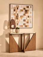 Natural Wood Vertical Sculpture with Travertine Base