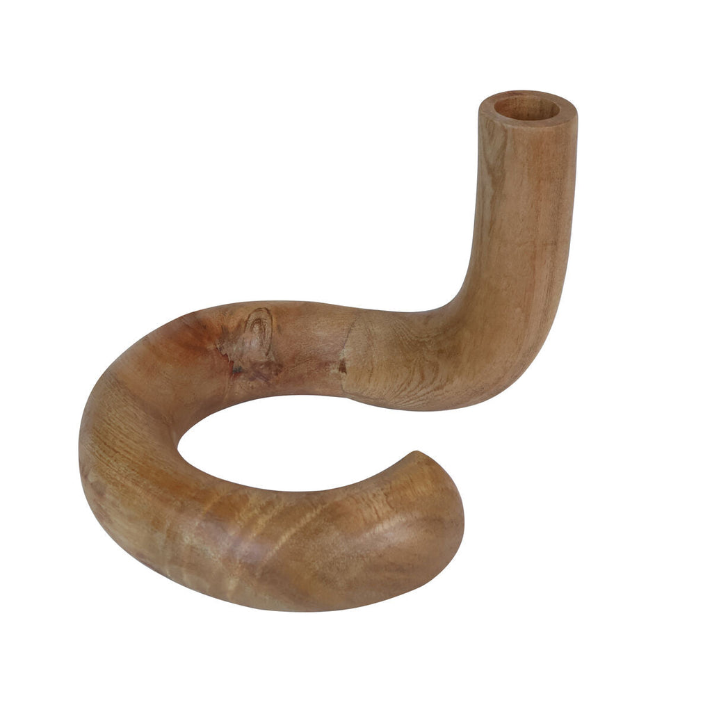 Natural Wood Candle Holder with Curved Design
