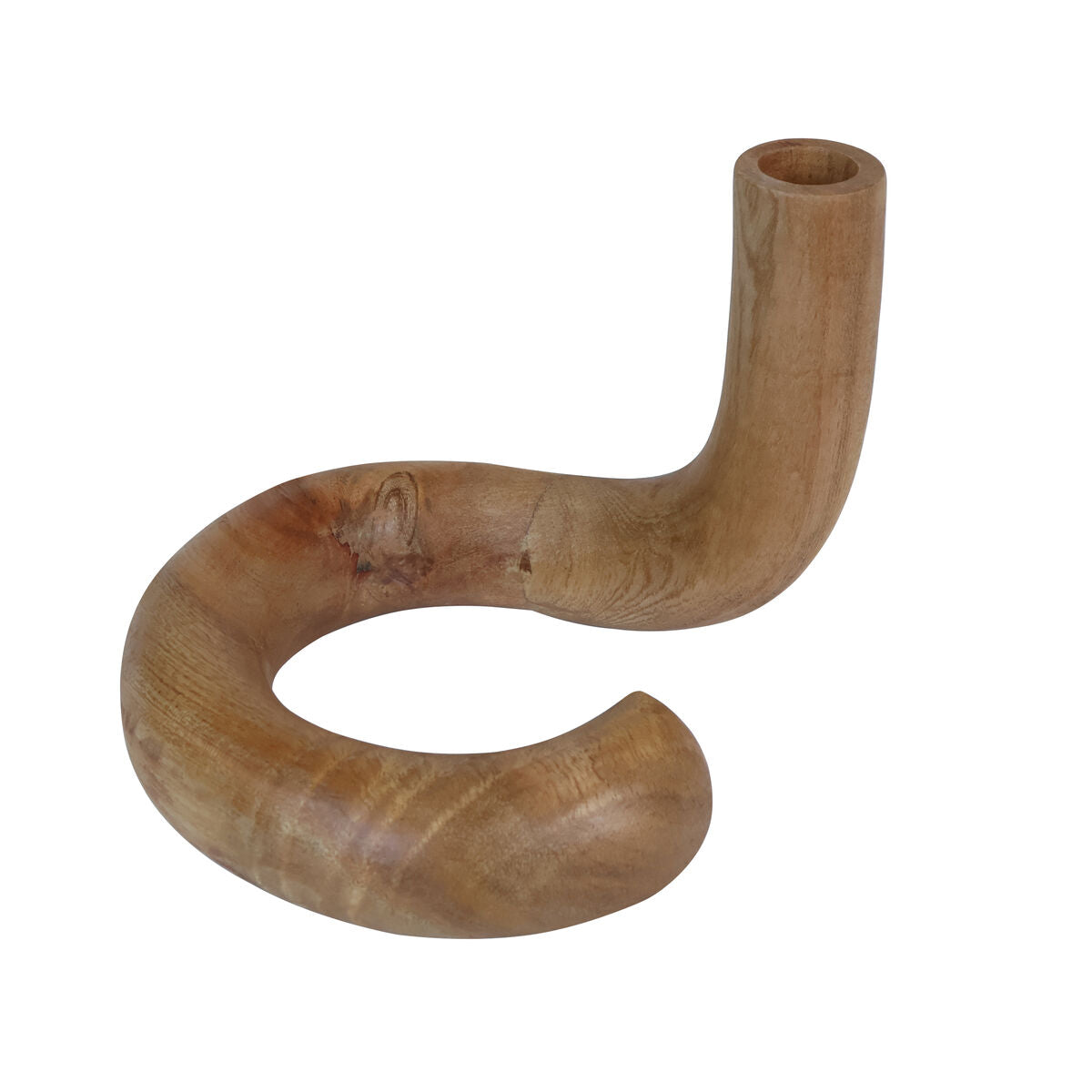 Natural Wood Candle Holder with Curved Design