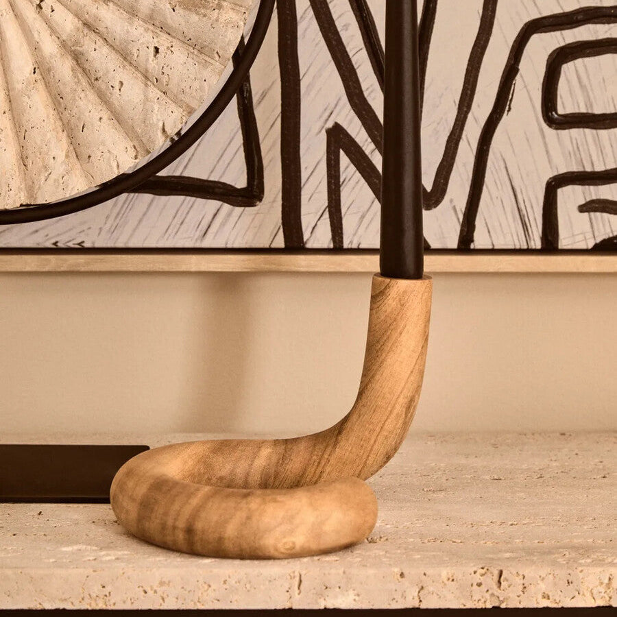 Natural Wood Candle Holder with Curved Design