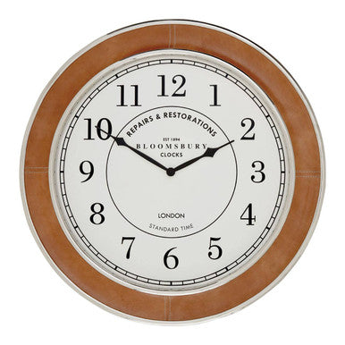 58cm Dia Tan Genuine Leather Large Wall Clock