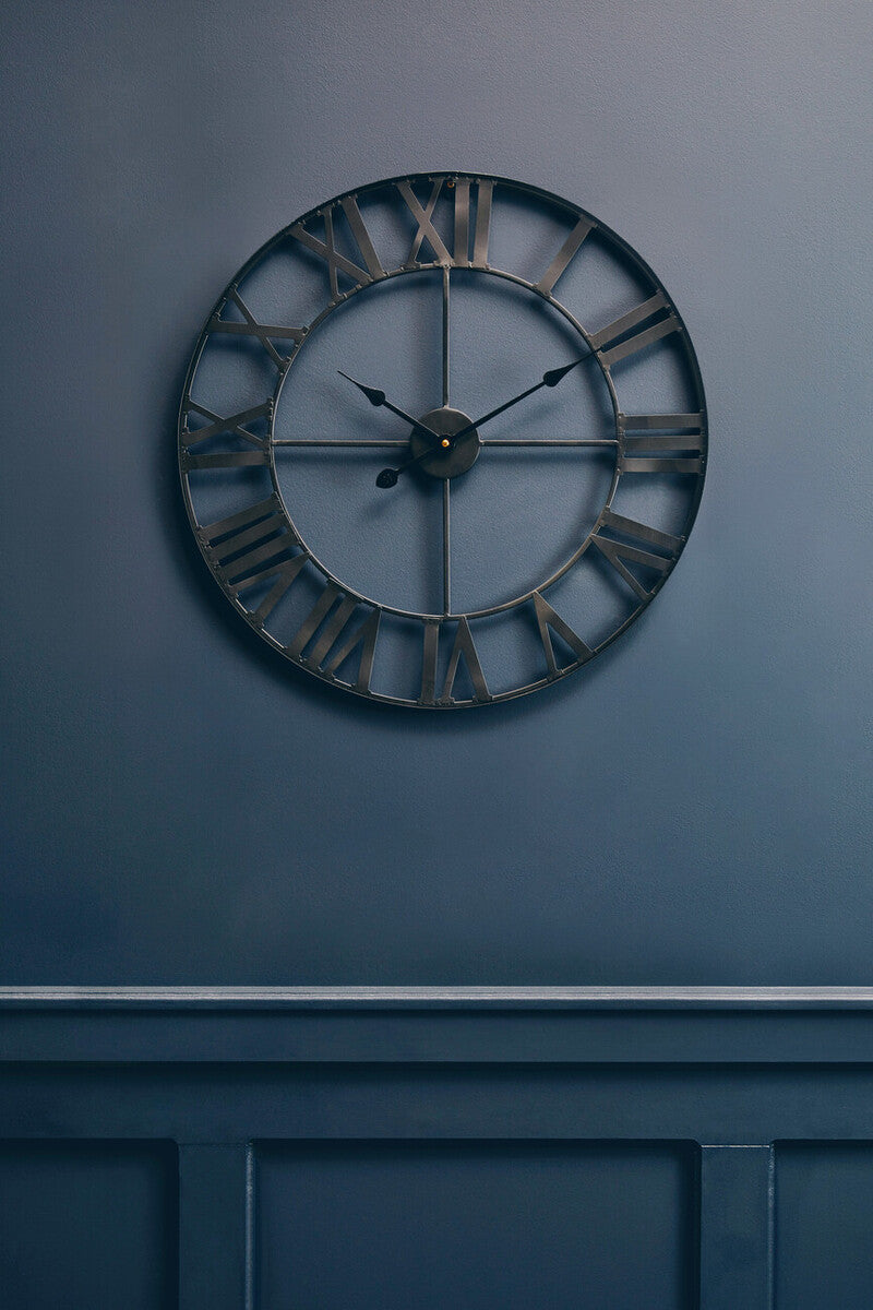 60cm Dia Black Metal Wall Clock