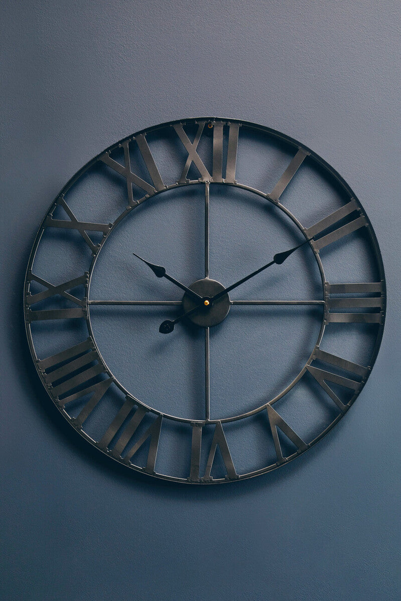 60cm Dia Black Metal Wall Clock