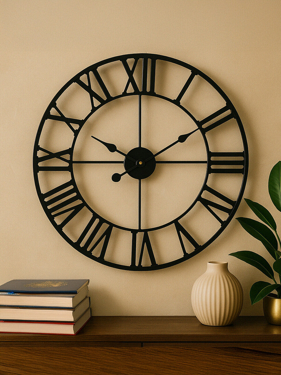 60cm Dia Black Metal Wall Clock