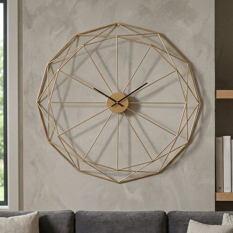 60cm Dia Geometric Gold Metal Wall Clock