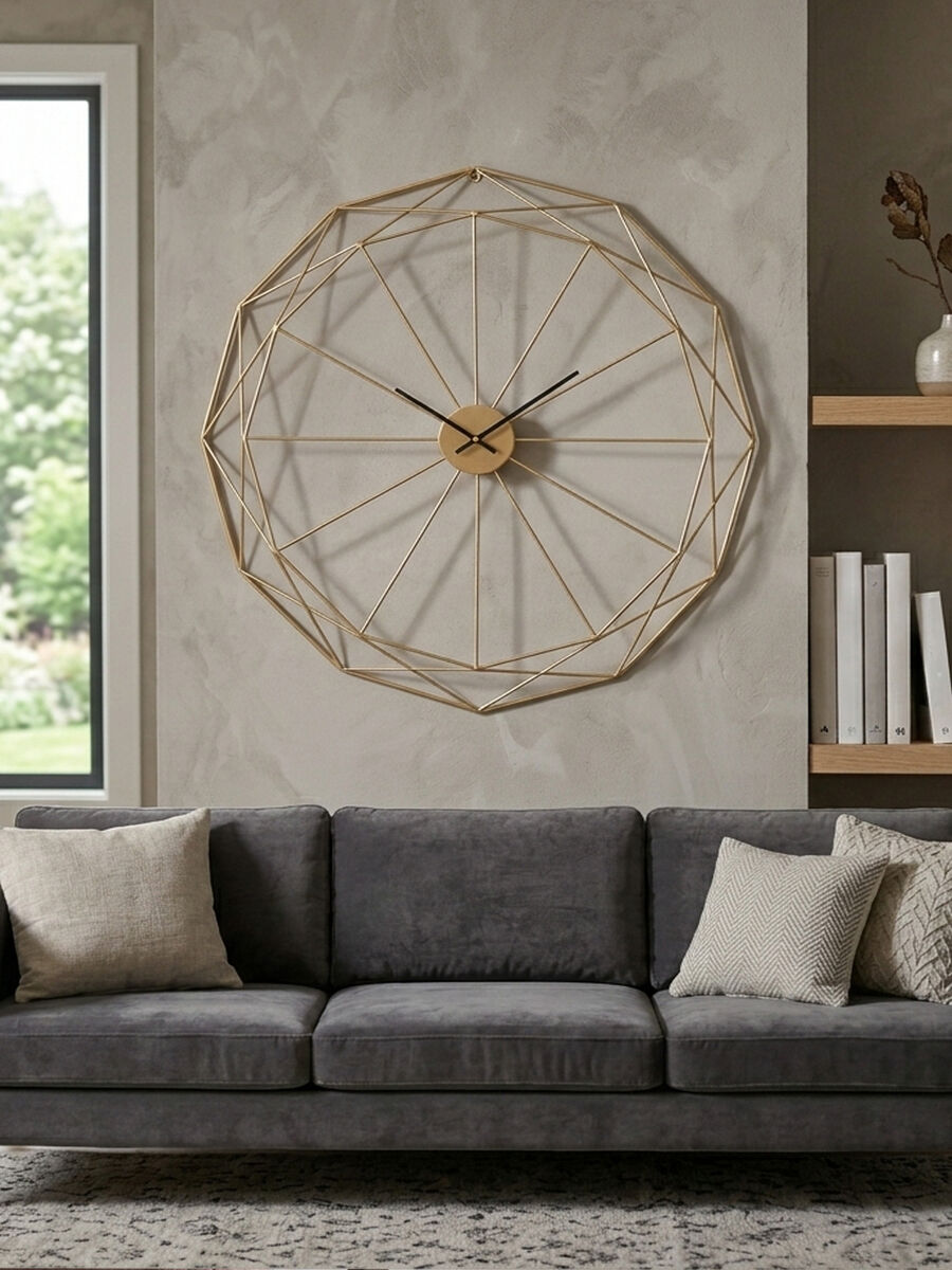 60cm Dia Geometric Gold Metal Wall Clock
