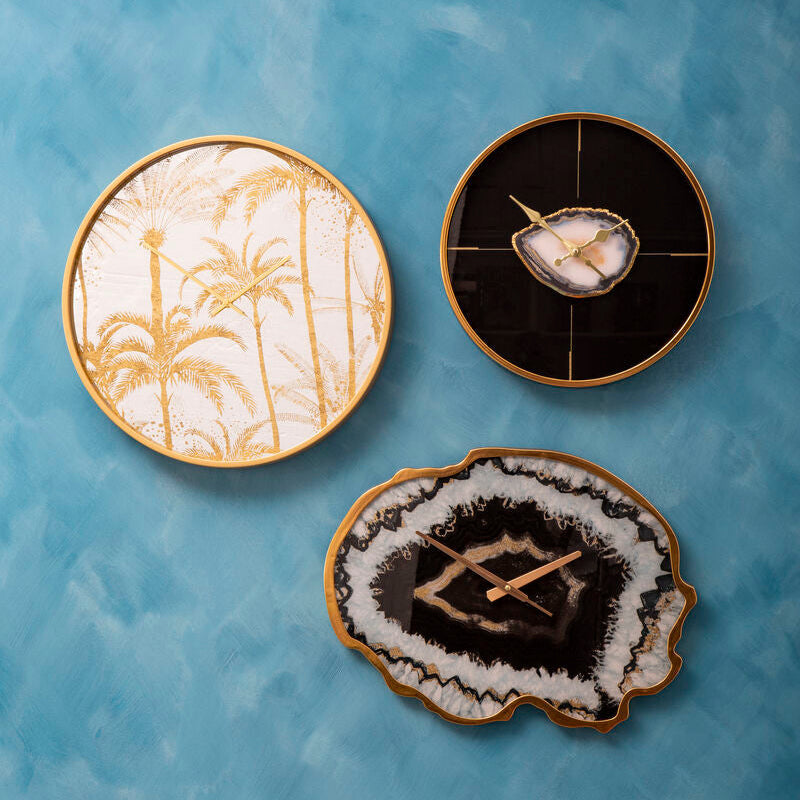 Black and Gold Agate Effect Wall Clock