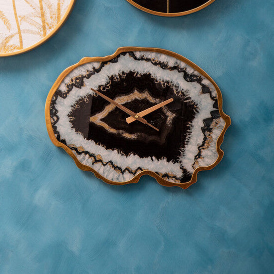 Black and Gold Agate Effect Wall Clock