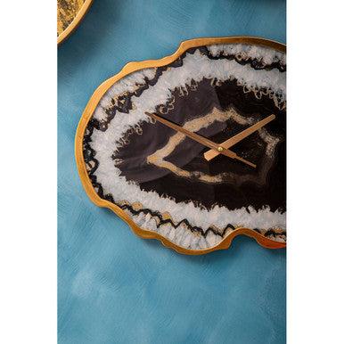 Black and Gold Agate Effect Wall Clock