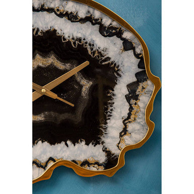 Black and Gold Agate Effect Wall Clock