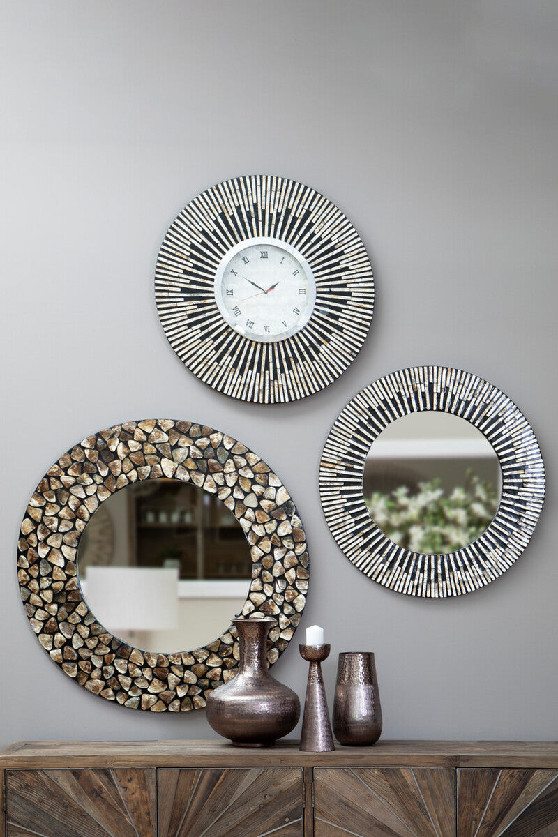 75cm Dia Black and Natural Shell Wall Clock