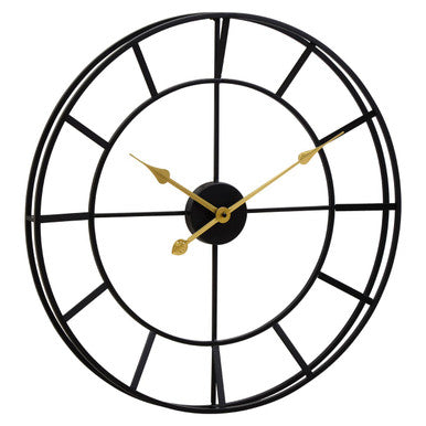 60cm Dia Large Black Finish Metal Wall Clock