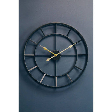 60cm Dia Large Black Finish Metal Wall Clock