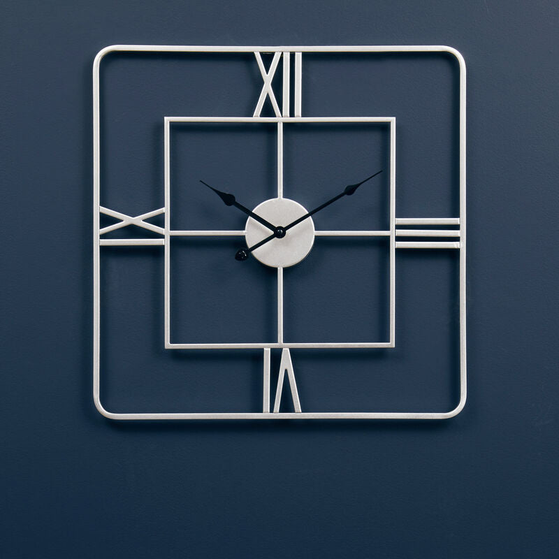 Large Silver Finish Square Wall Clock