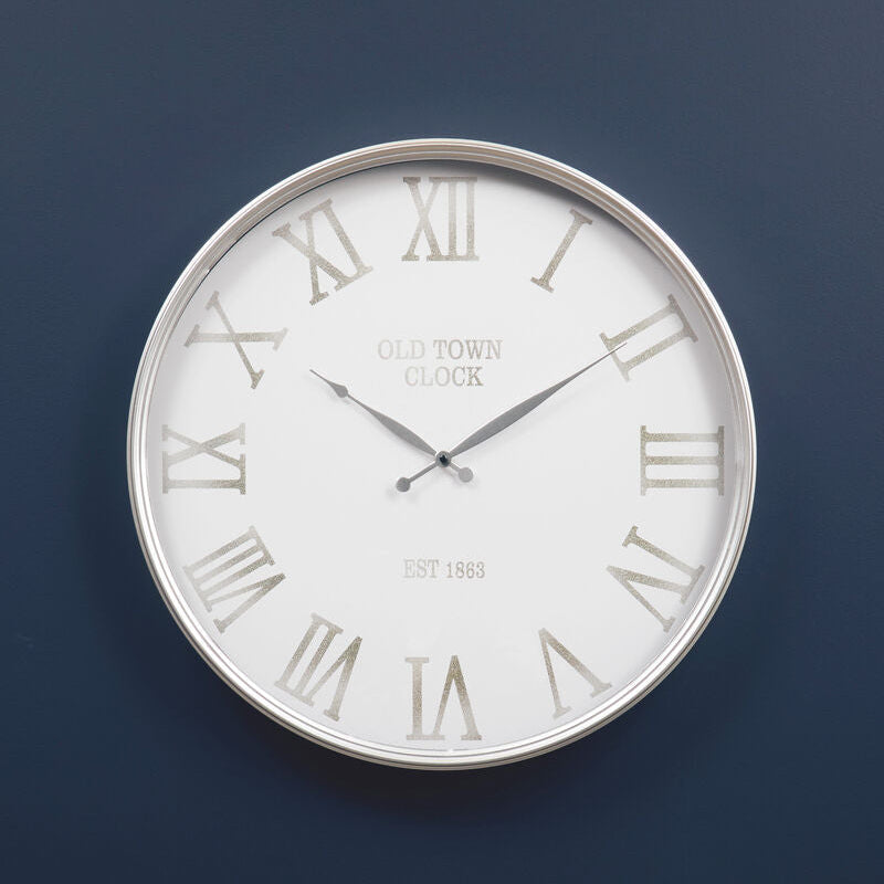 60cm Dia White and Silver Wall Clock