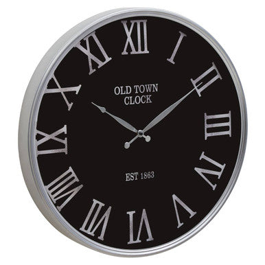 60cm Dia Black and Silver Wall Clock