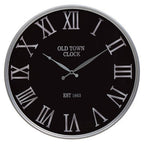60cm Dia Black and Silver Wall Clock